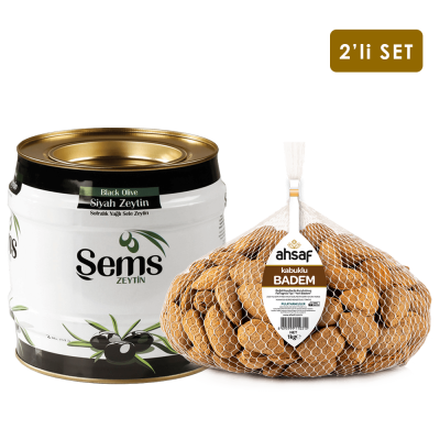 Yağlı Sele Siyah Zeytin 2 kg (261-290) - Kabuklu Badem 1 Kg File