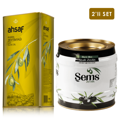 Riviera Zeytinyağı 5L -Teneke + Yağlı Siyah Sele Zeytin 2 Kg 291-320 Kalibre (2'li Ekonomik Paket)